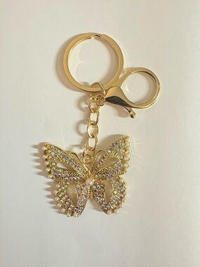 Gold Butterfly Crystal Keychain